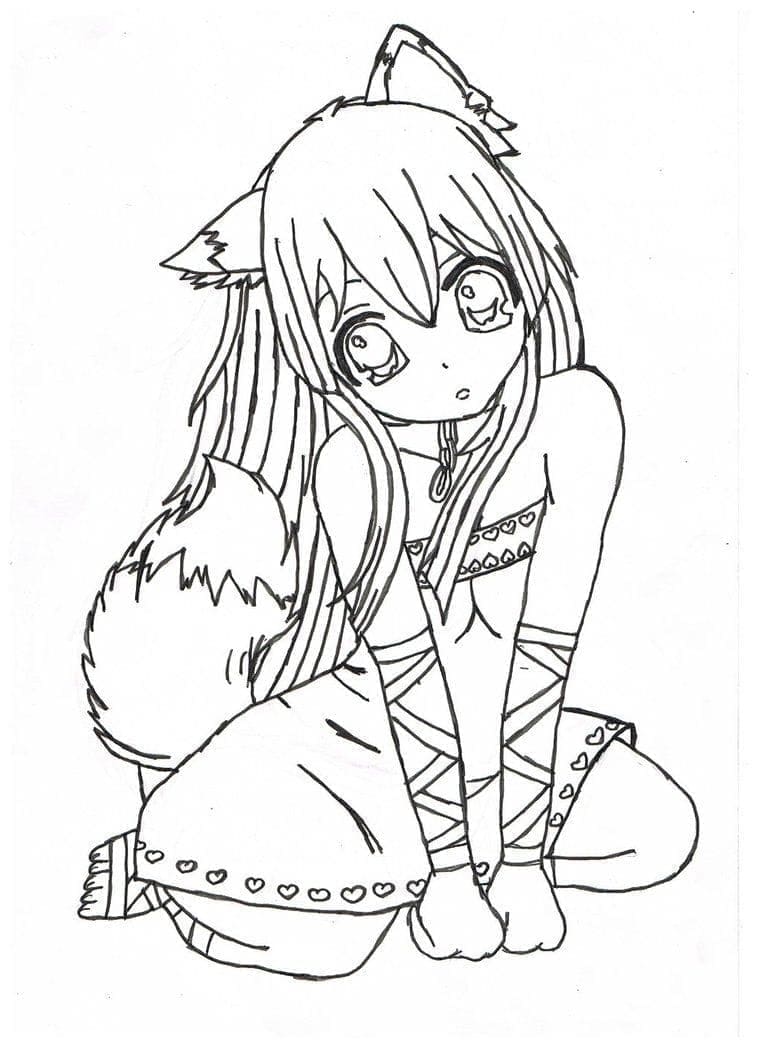 Anime Dívka Tisknutelná omalovánka
