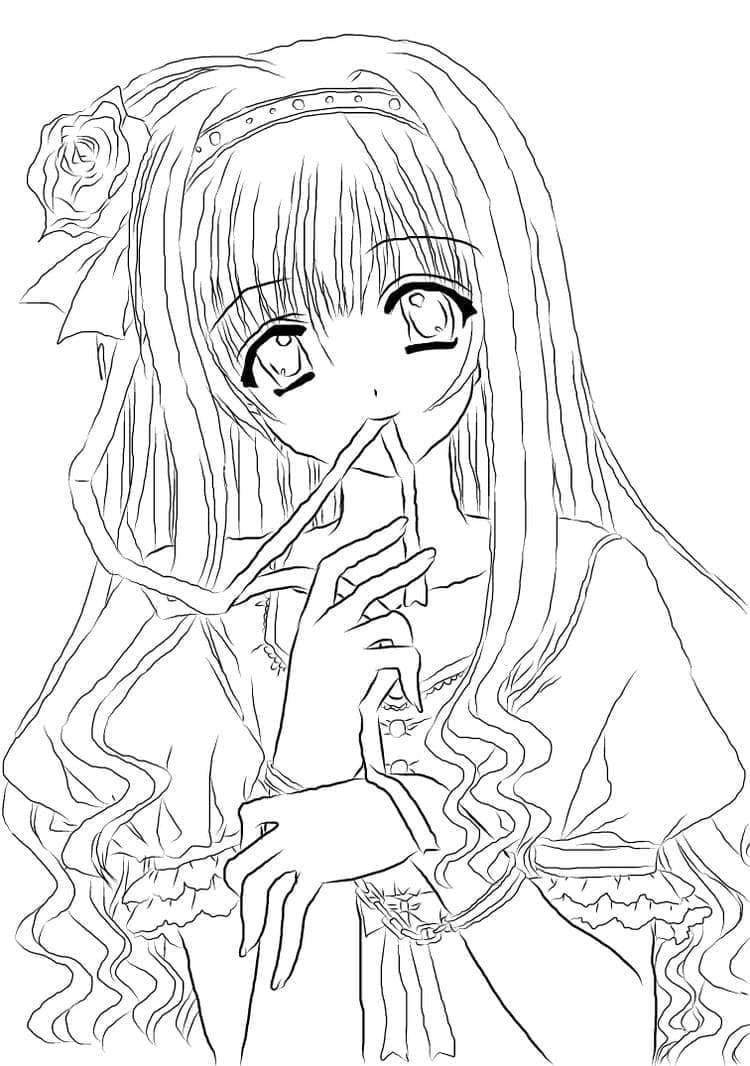 Anime Dívka Vymalovatelné pro Děti omalovánka