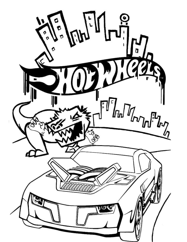 Tisknutelné Hot Wheels Obrázek pro Děti omalovánka