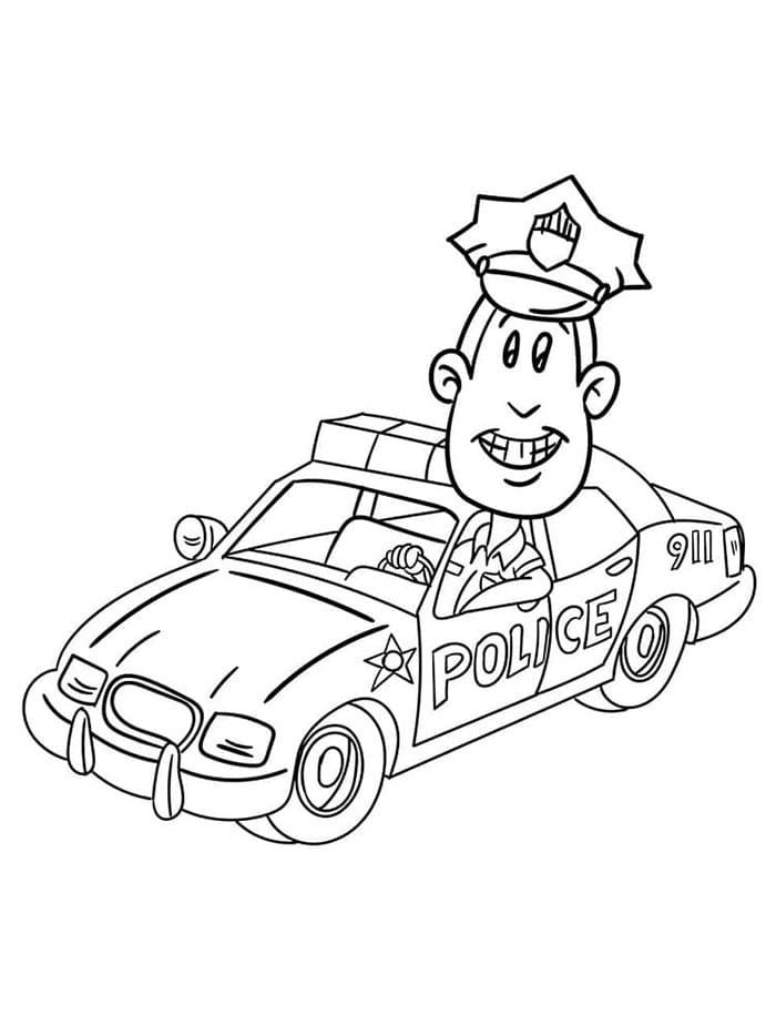 Tisknutelné Policejní Auto Obrázek pro Děti omalovánka