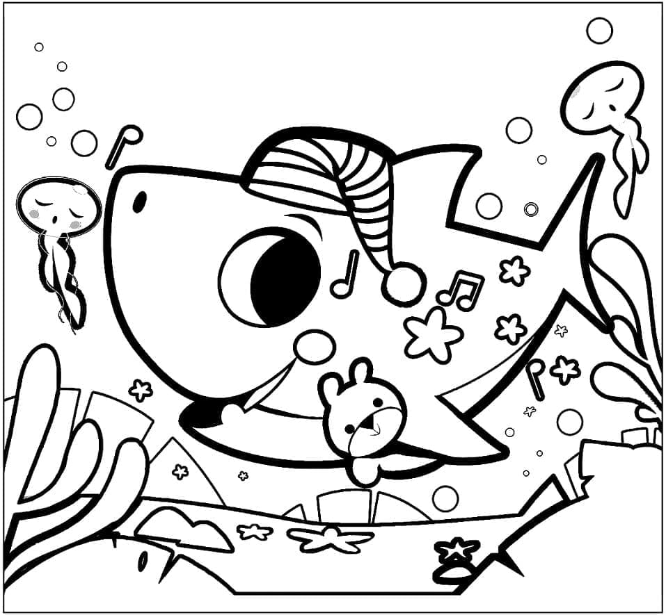 Zdarma Baby Shark k Tisku pro Děti omalovánka