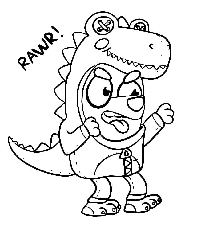 Bluey v Kostýmu Dinosaura omalovánka