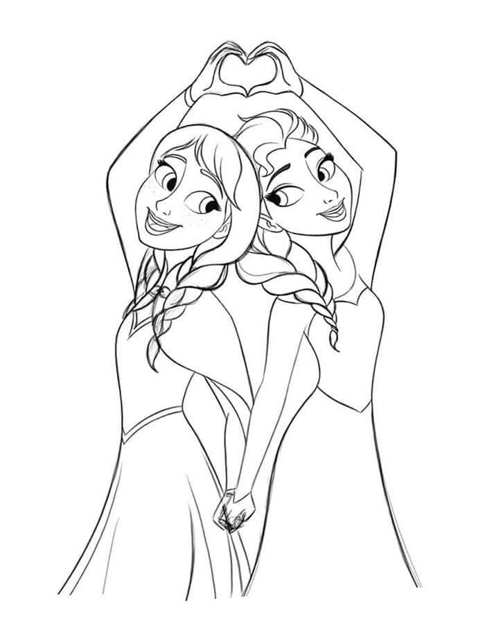 Elsa a Anna Zdarma pro Děti omalovánka