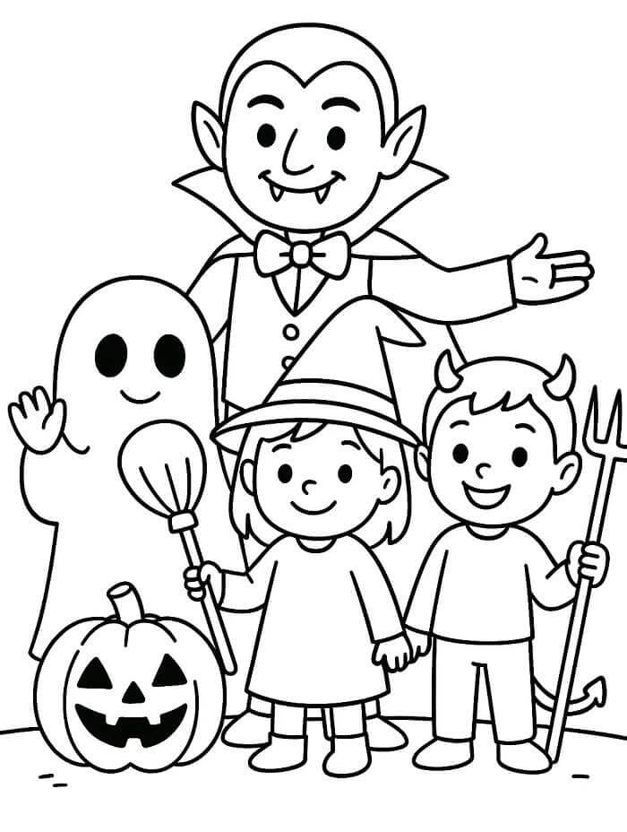 Halloween Upír a Děti omalovánka