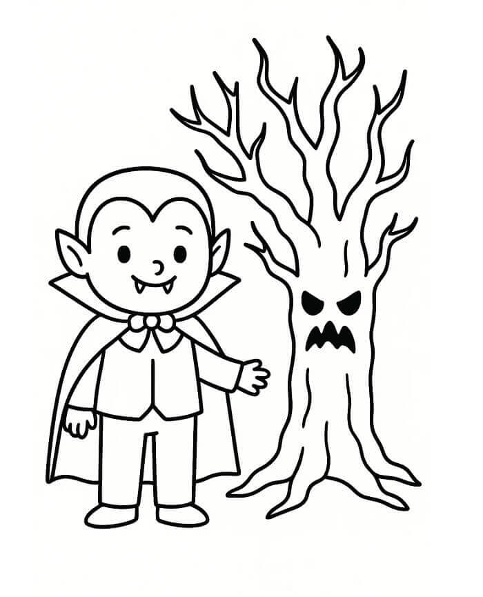 Halloween Upír a Strom omalovánka