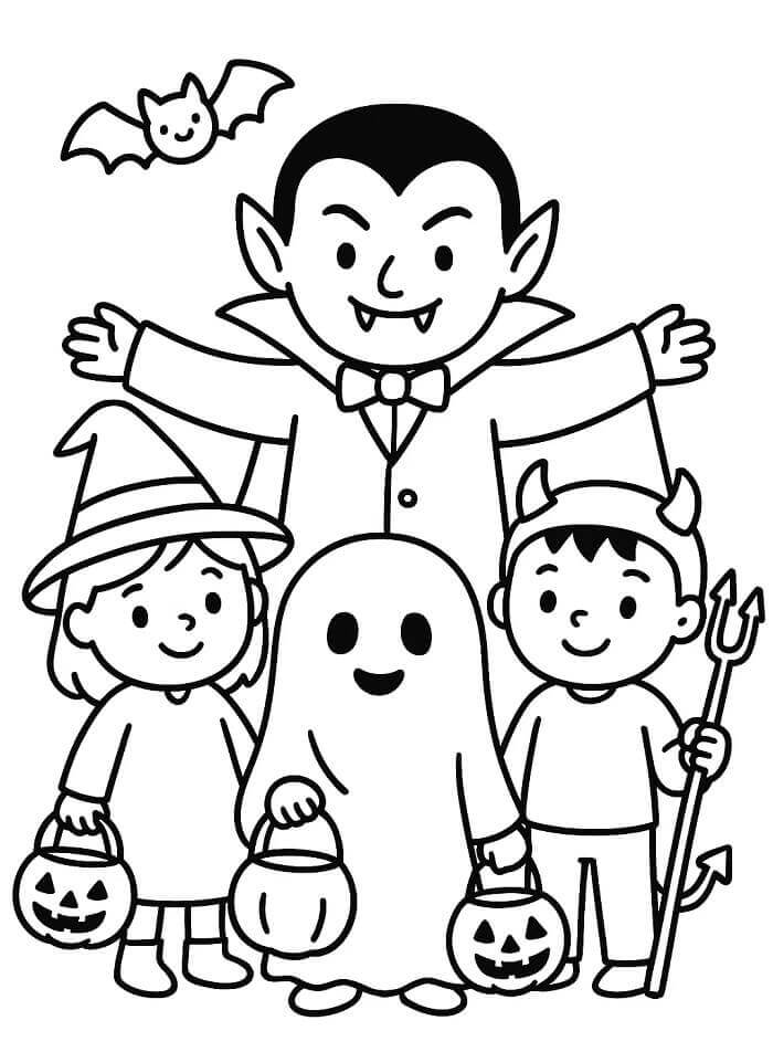 Halloween Upír s Dětmi omalovánka