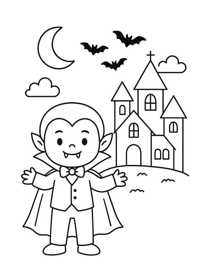 Halloween Upír s Hradem omalovánka