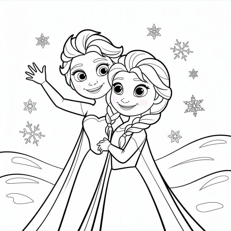 Tisknutelné Zdarma Elsa a Anna omalovánka