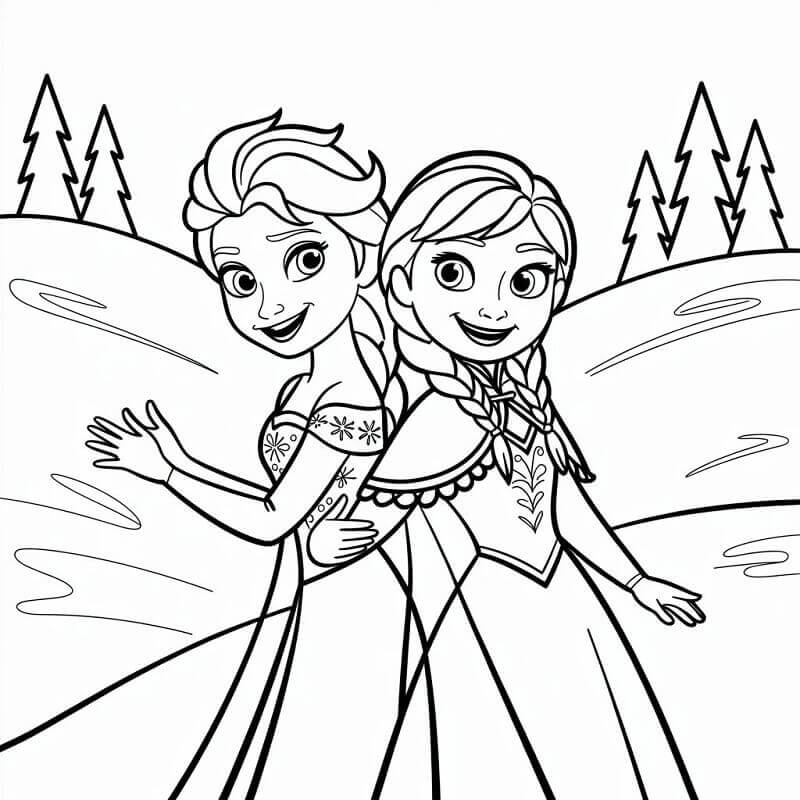 Zdarma Elsa a Anna Obrázek omalovánka