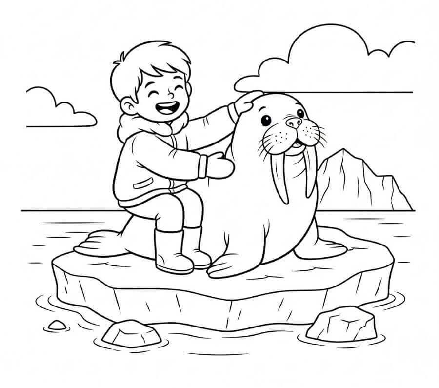 Chlapec a Mrož omalovánka