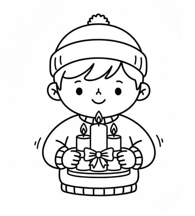 Chlapec a Vánoční Svíčky omalovánka