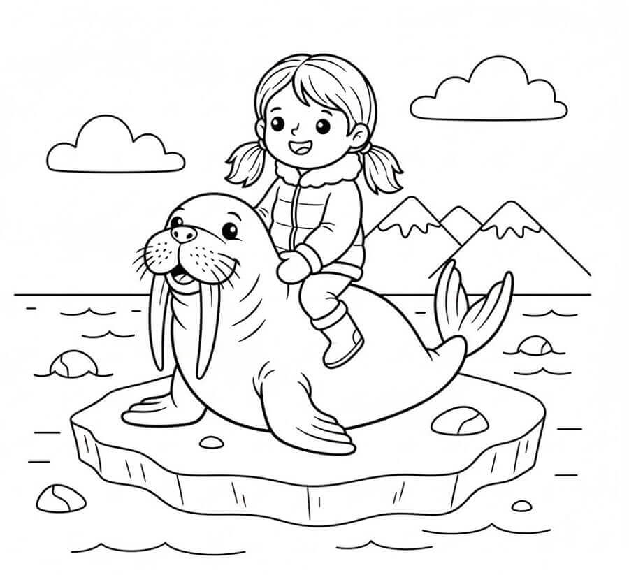 Dívka a Mrož omalovánka