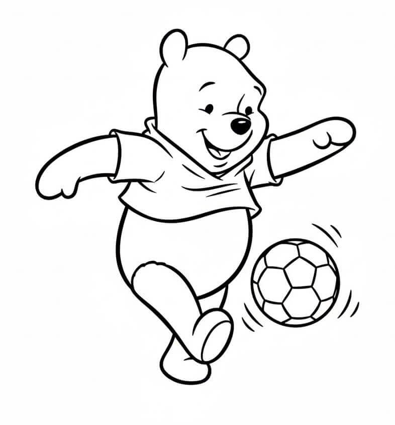 Medvídek Pú hraje fotbal omalovánka