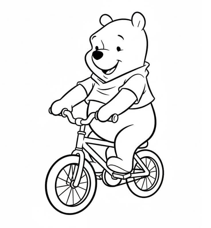 Medvídek Pú jezdí na kole omalovánka