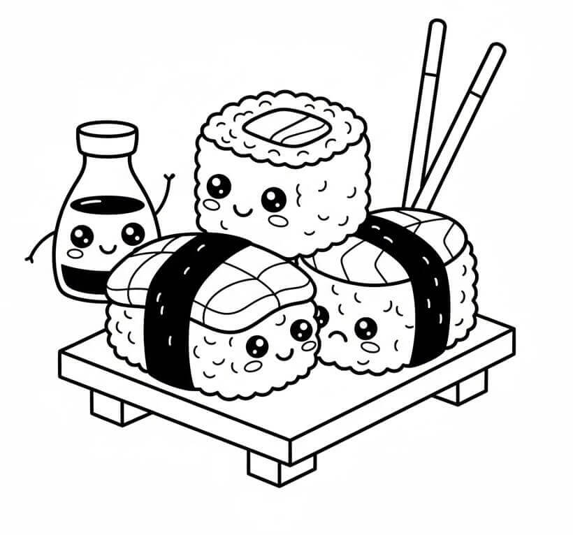 Roztomilé Sushi omalovánka