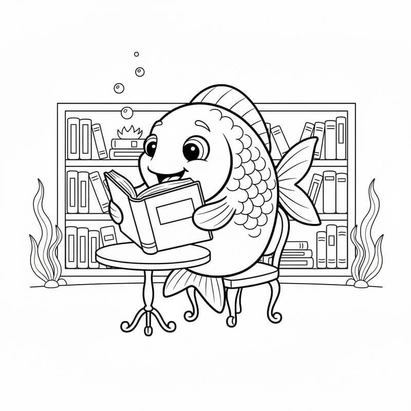 Rybička Čte Knihu omalovánka