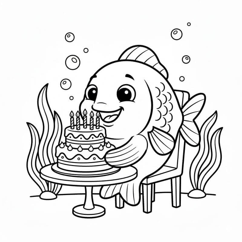 Rybička s Dortem omalovánka