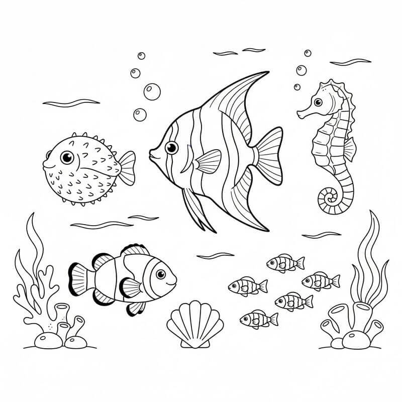 Spousta Ryb omalovánka