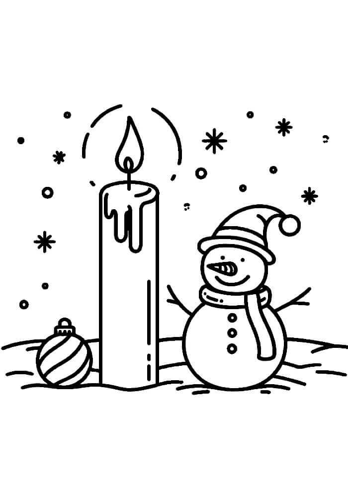 Vánoční Svíčka a Sněhulák omalovánka