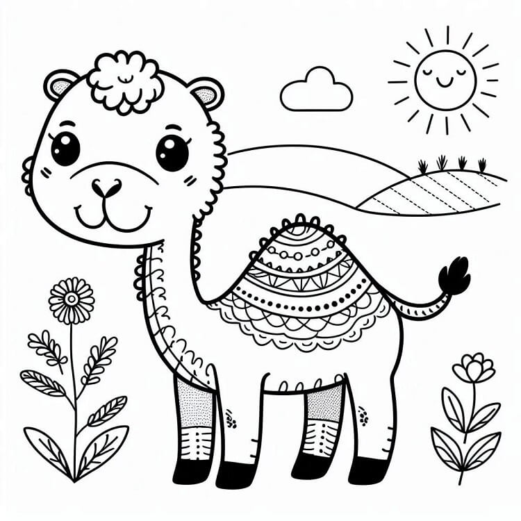Velbloud Tisknutelný pro Děti omalovánka