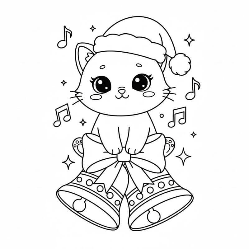 Kočka a Vánoční Zvonek omalovánka